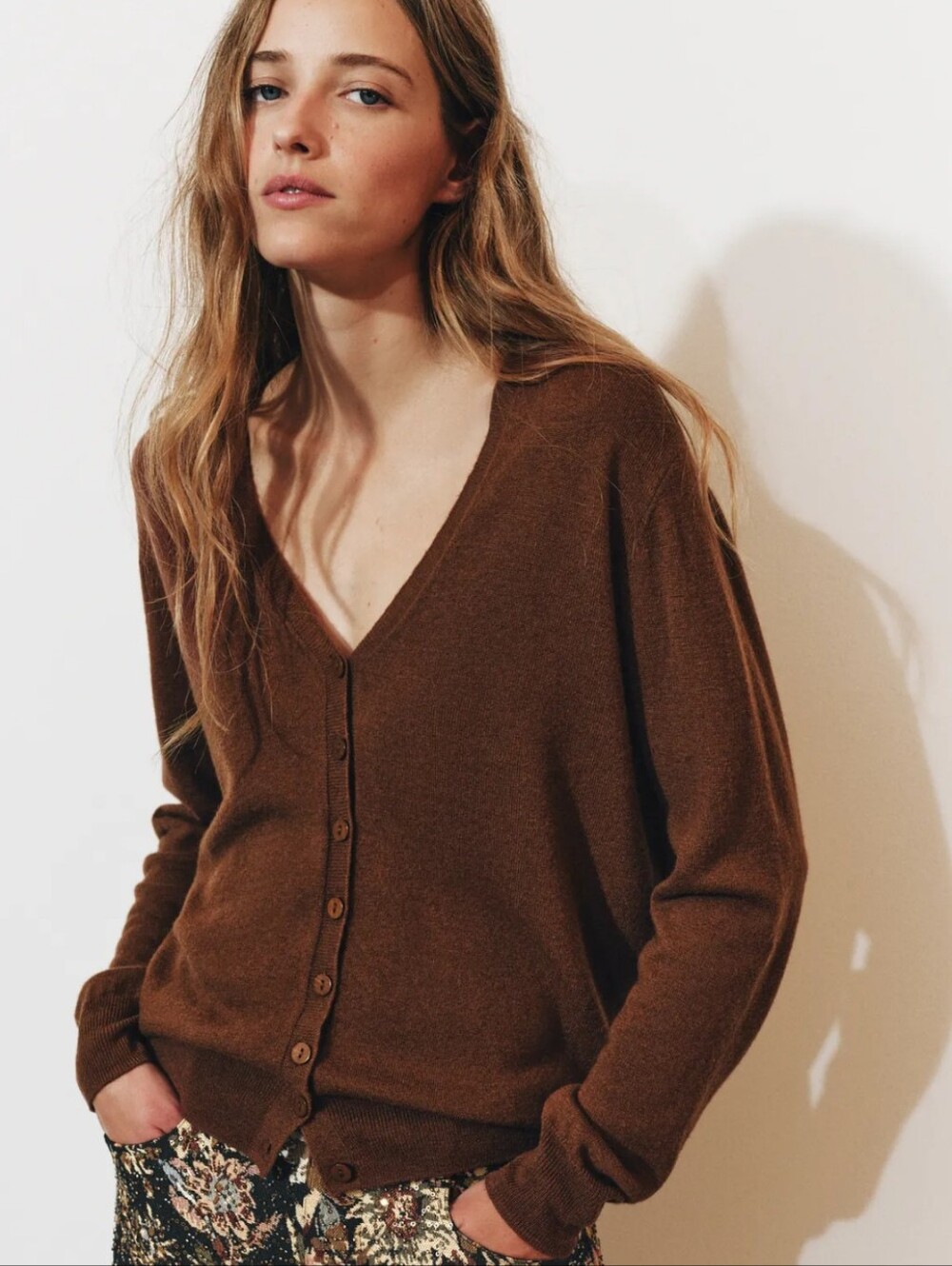 Zara NWT 100% Wool Women's Brown V-Neck Button Cardigan